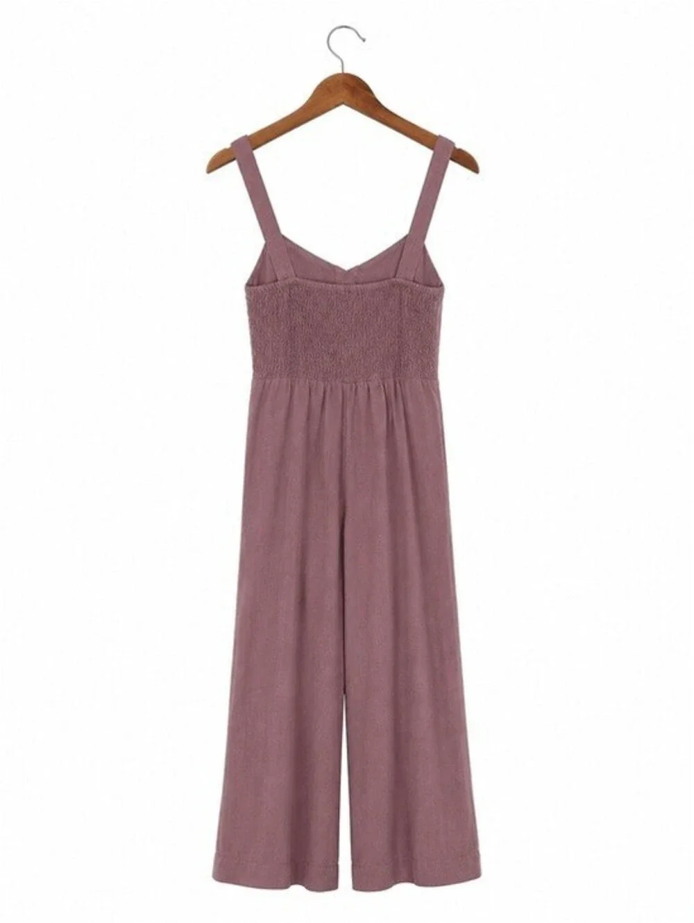 Lulus Mauve Linen Blend Wide Leg Button Front Jumpsuit Smocked Back Small - Picture 4 of 4